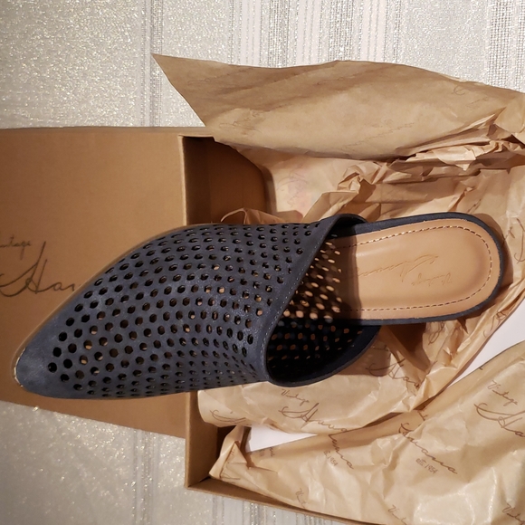 Vintage Havana New CINDY Perforated MULES Clog Slide Slip-On Women's 10 NIB Navy - Picture 10 of 12